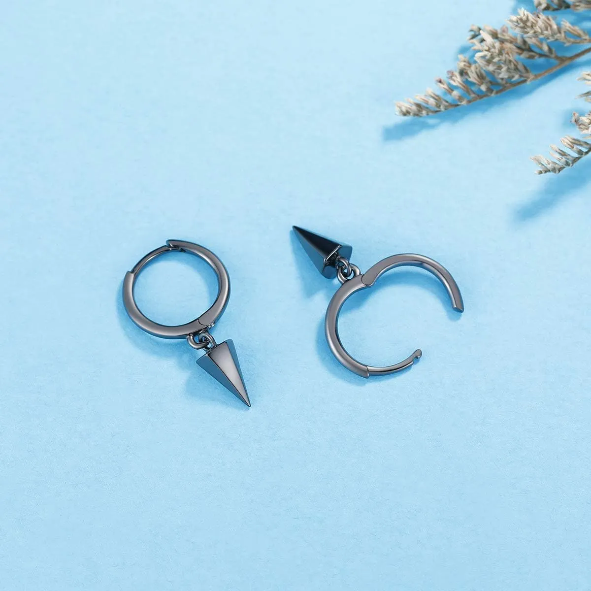 Dainty Hoop Dangle Earrings for Women, Small Hoop Earring with Charm - Moon Star, Spike, Evil Eye, Sterling Silver Huggie Drop Earrings for Her