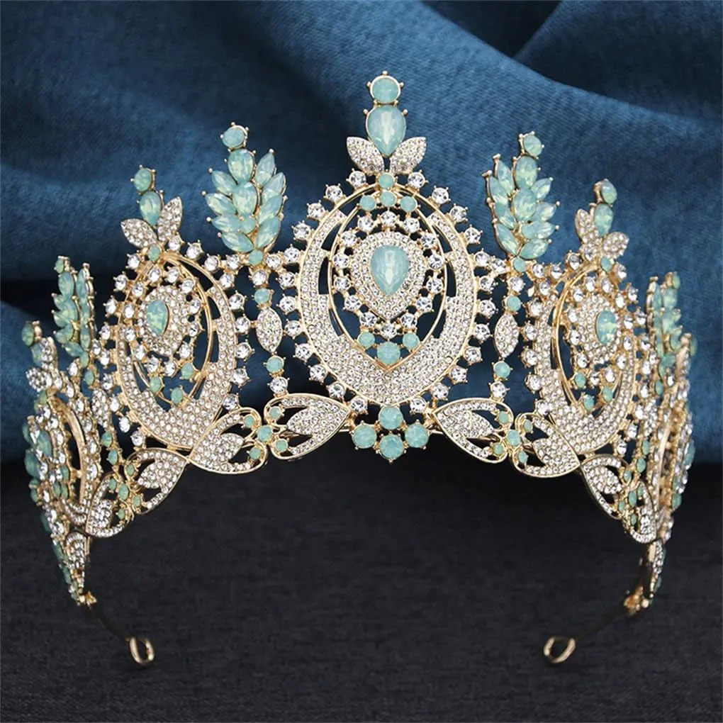 DBFBDTU Bridal Crown Vintage Rhinestones Tiaras Headdress Pageant Miss Party Wedding Crown Jewelry Hair Accessories Gold White