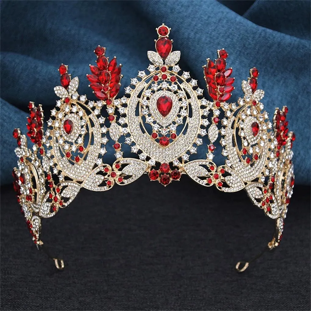 DBFBDTU Bridal Crown Vintage Rhinestones Tiaras Headdress Pageant Miss Party Wedding Crown Jewelry Hair Accessories Gold White