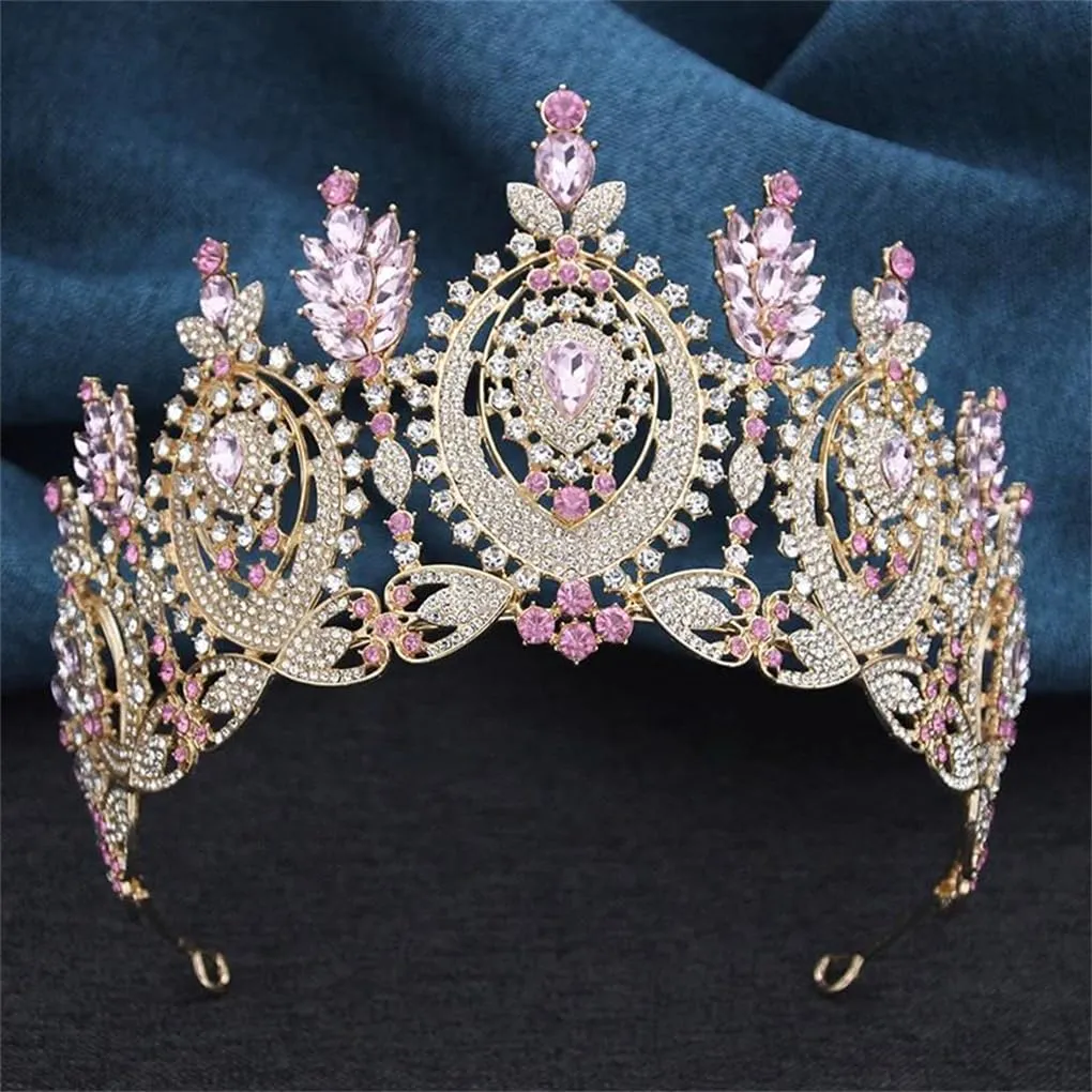 DBFBDTU Bridal Crown Vintage Rhinestones Tiaras Headdress Pageant Miss Party Wedding Crown Jewelry Hair Accessories Gold White