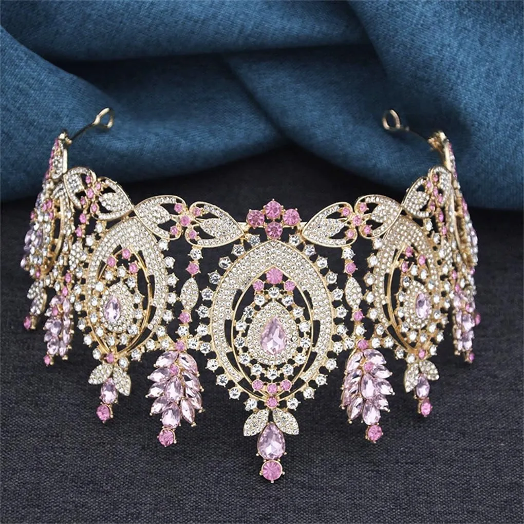 DBFBDTU Bridal Crown Vintage Rhinestones Tiaras Headdress Pageant Miss Party Wedding Crown Jewelry Hair Accessories Gold White