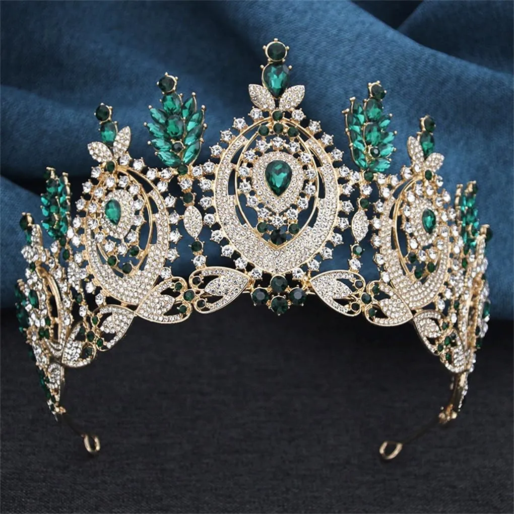 DBFBDTU Bridal Crown Vintage Rhinestones Tiaras Headdress Pageant Miss Party Wedding Crown Jewelry Hair Accessories Gold White