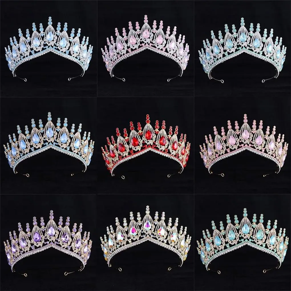 DBFBDTU Bridal Tiaras Crown Rhinestones Pageant Diadem Headpieces Wedding Hair Accessories H249 Gold Purple