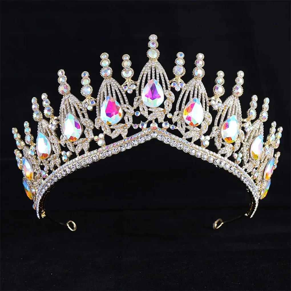 DBFBDTU Bridal Tiaras Crown Rhinestones Pageant Diadem Headpieces Wedding Hair Accessories H249 Gold Purple