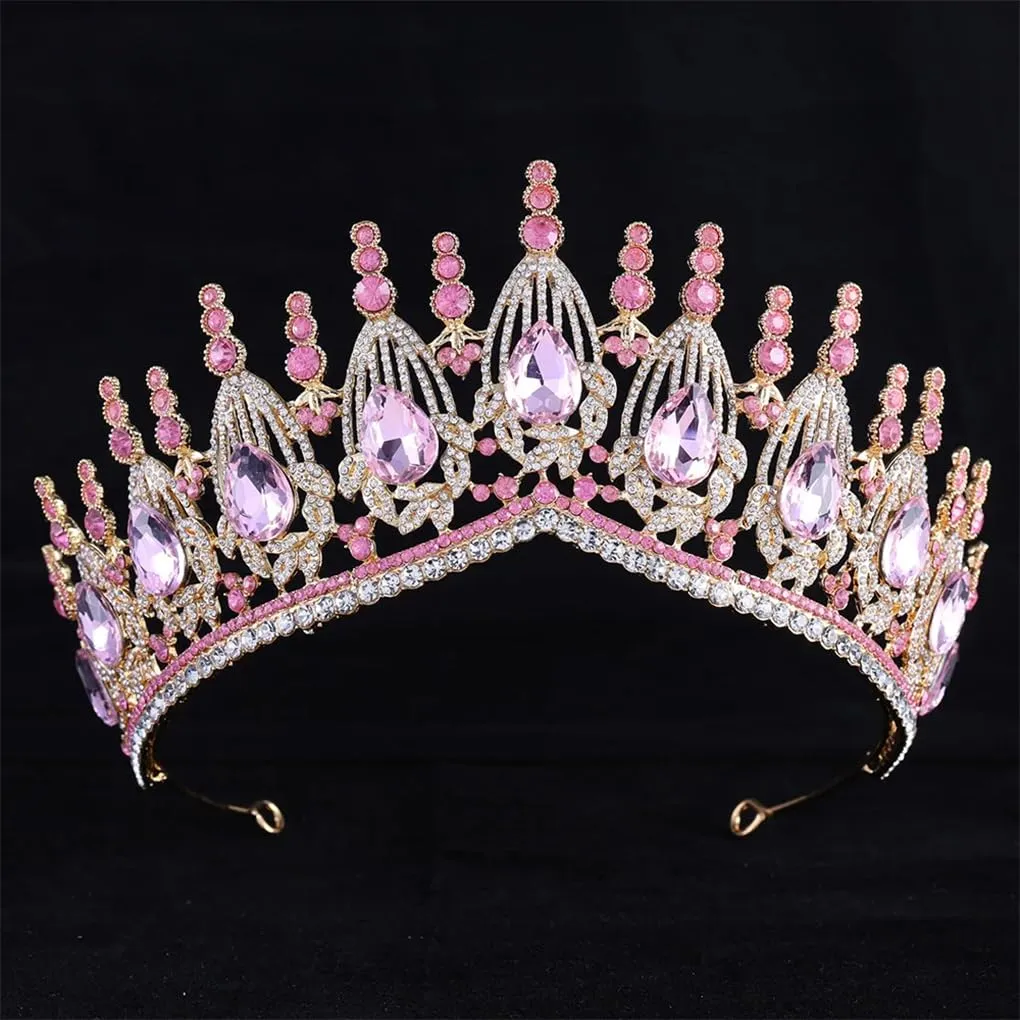DBFBDTU Bridal Tiaras Crown Rhinestones Pageant Diadem Headpieces Wedding Hair Accessories H249 Gold Purple
