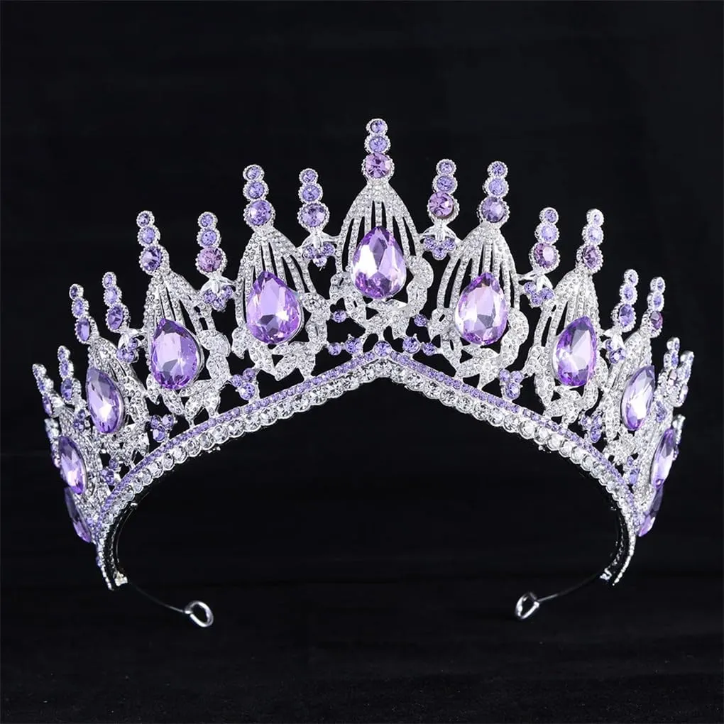 DBFBDTU Bridal Tiaras Crown Rhinestones Pageant Diadem Headpieces Wedding Hair Accessories H249 Gold Purple