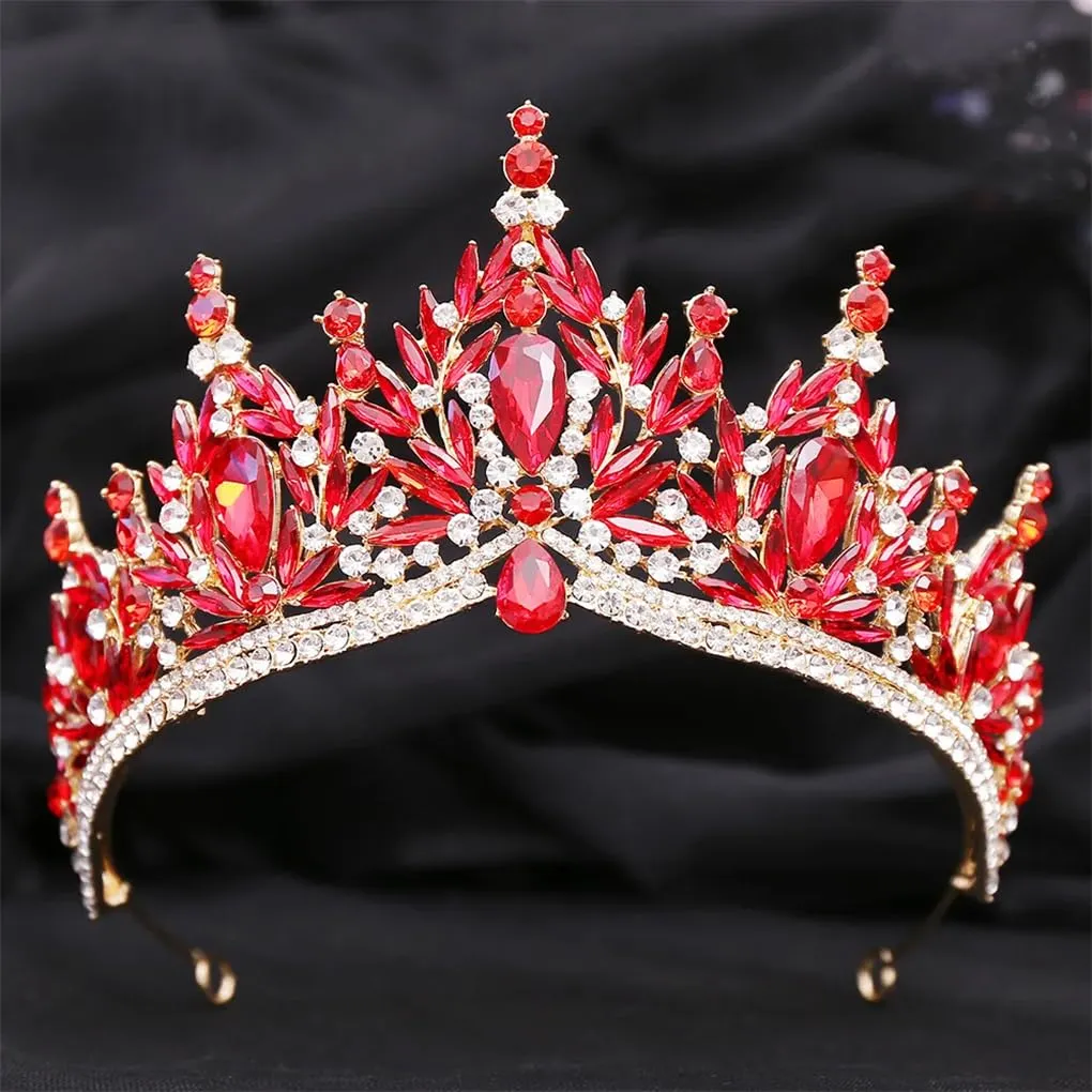 DBFBDTU Crown Headwear For Women Party Pageant Birthday Wedding Hair Jewelry Costume Accessories H229 Gold Red