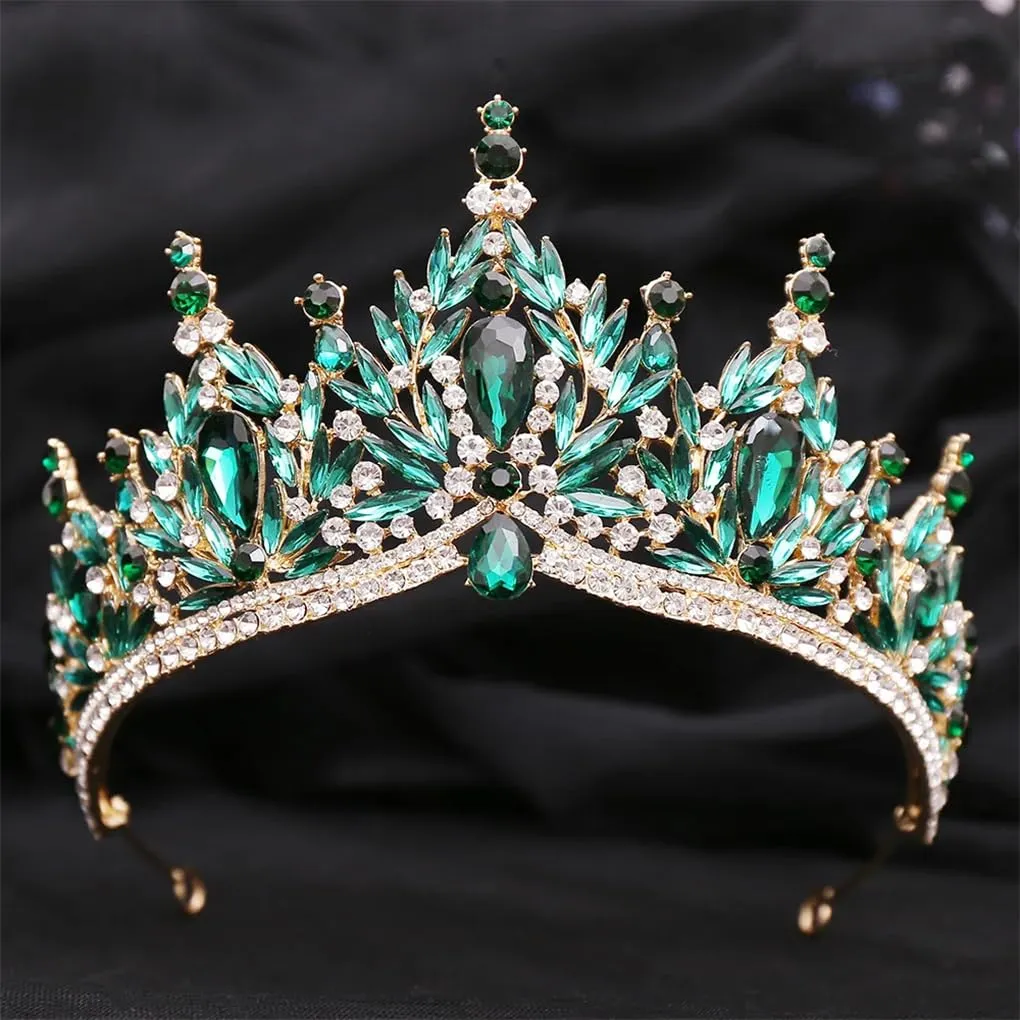 DBFBDTU Crown Headwear For Women Party Pageant Birthday Wedding Hair Jewelry Costume Accessories H229 Gold Red
