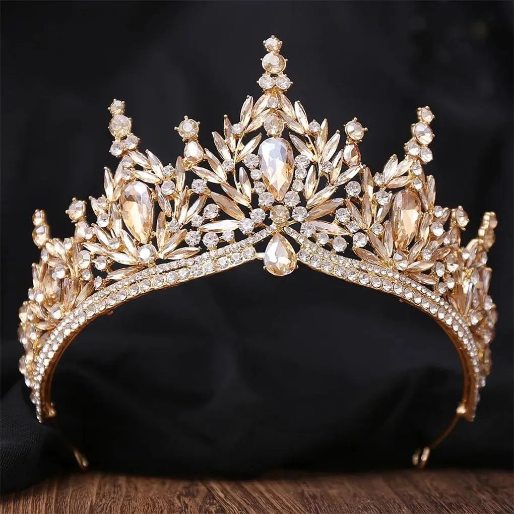 DBFBDTU Crown Headwear For Women Party Pageant Birthday Wedding Hair Jewelry Costume Accessories H229 Gold Red
