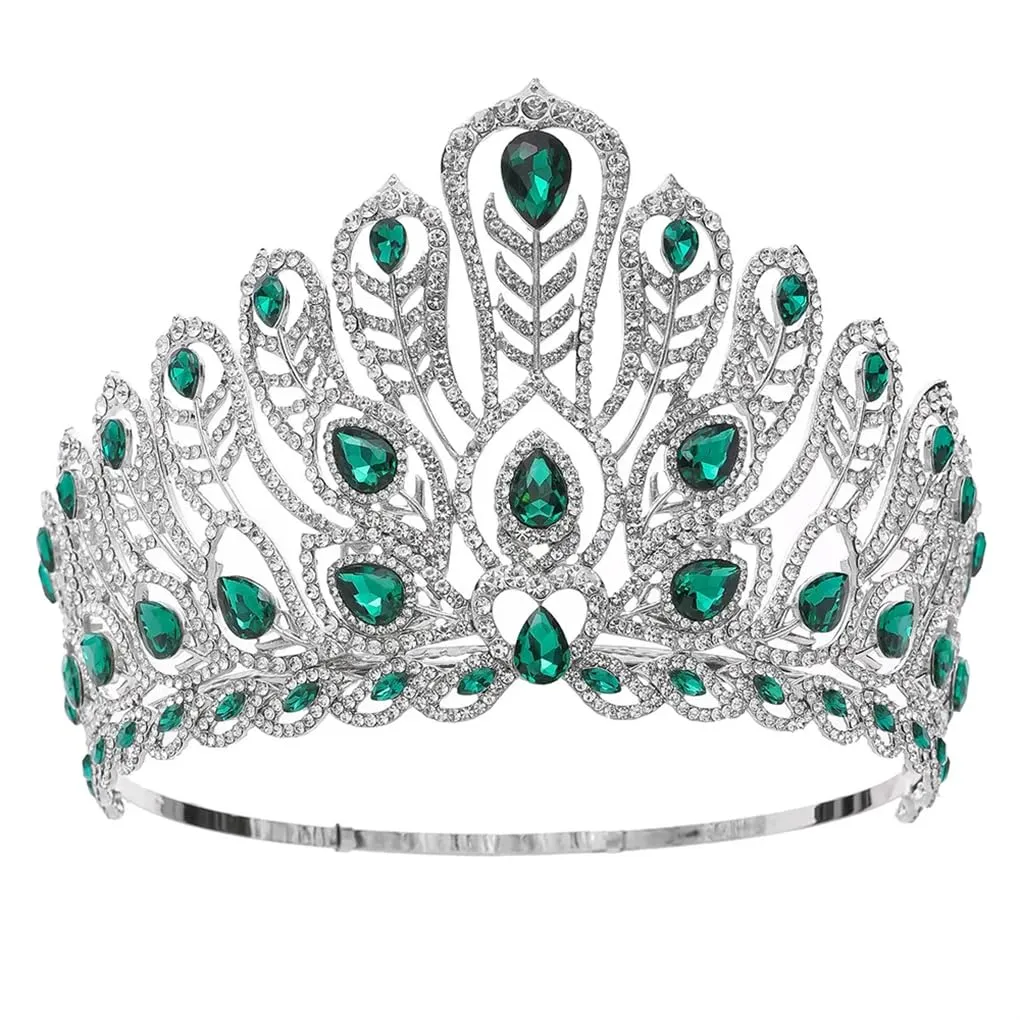 DBFBDTU Miss Universe Big Round Zinc Alloy Wedding Crowns Rhinestone Banquet Tiaras Party Costume Hair Accessories Silver White