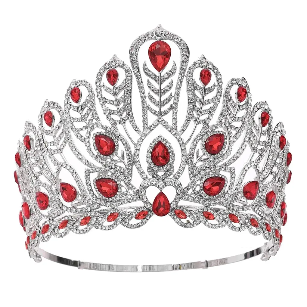 DBFBDTU Miss Universe Big Round Zinc Alloy Wedding Crowns Rhinestone Banquet Tiaras Party Costume Hair Accessories Silver White