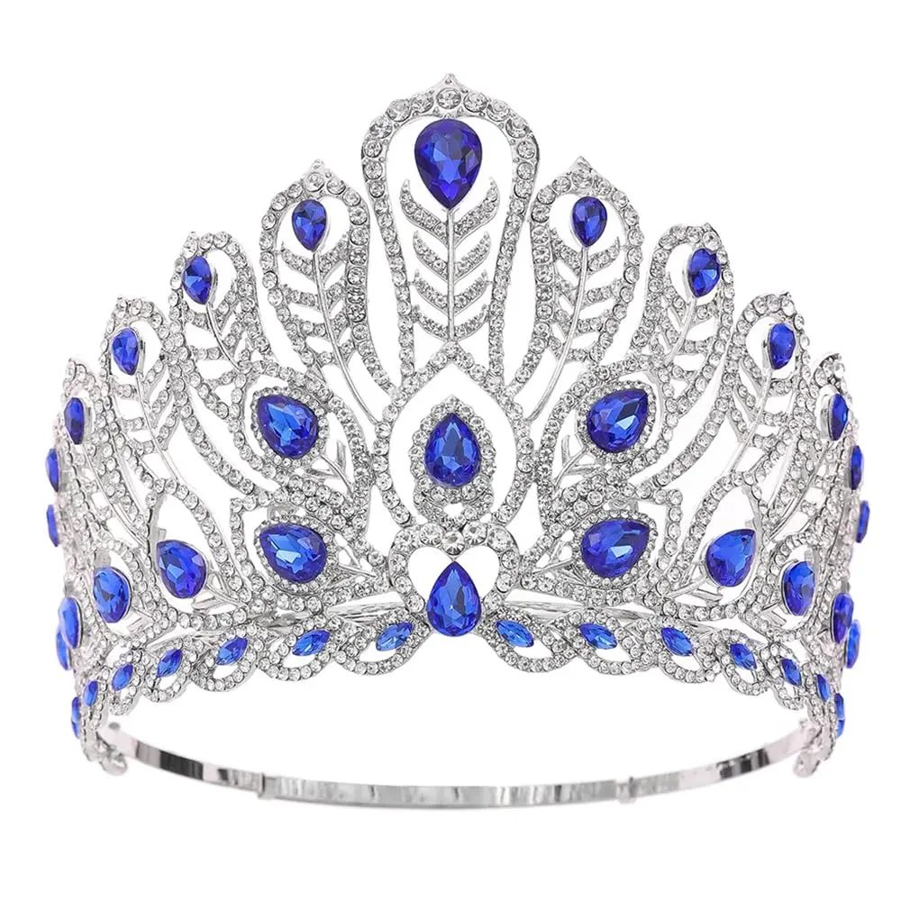 DBFBDTU Miss Universe Big Round Zinc Alloy Wedding Crowns Rhinestone Banquet Tiaras Party Costume Hair Accessories Silver White