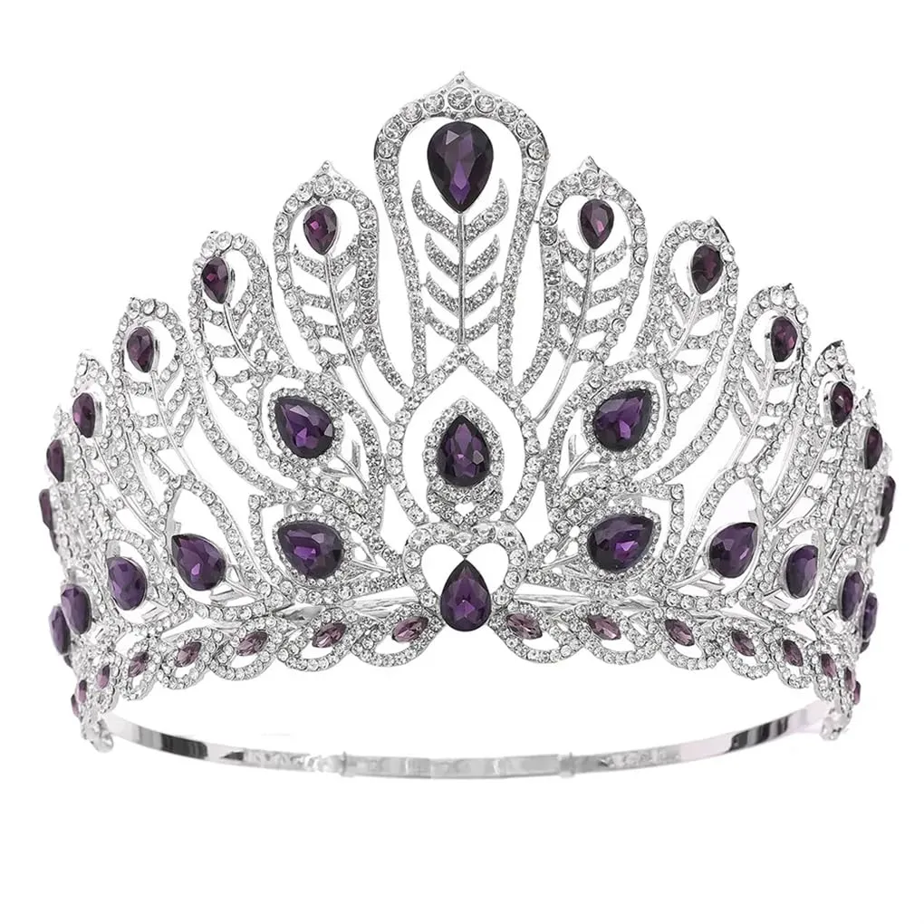 DBFBDTU Miss Universe Big Round Zinc Alloy Wedding Crowns Rhinestone Banquet Tiaras Party Costume Hair Accessories Silver White