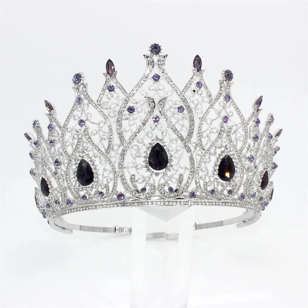 DBFBDTU Miss Universe Bridal Crowns Large Round Tiaras Wedding Party Hair Accessories Silver Yellow