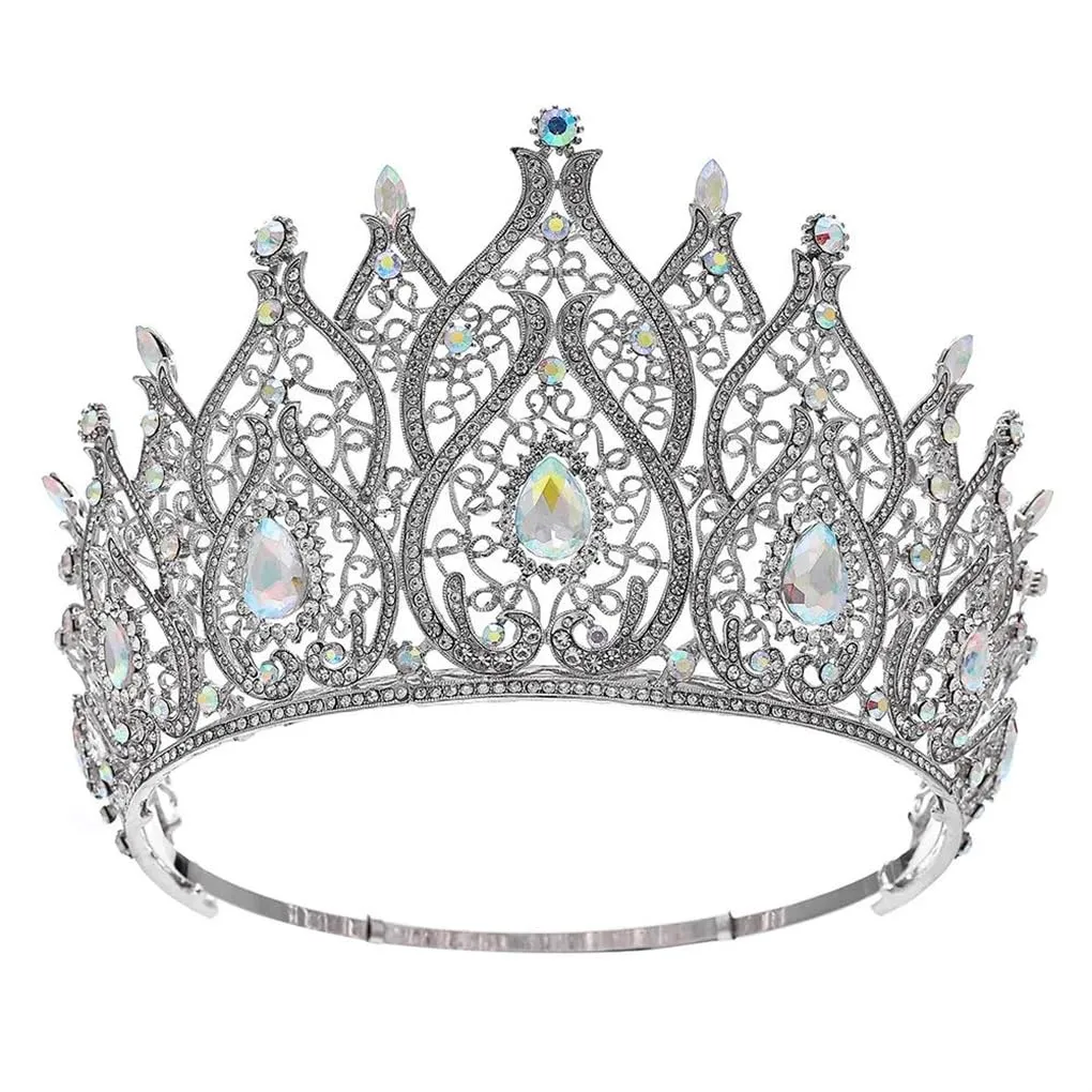 DBFBDTU Miss Universe Bridal Crowns Large Round Tiaras Wedding Party Hair Accessories Silver Yellow
