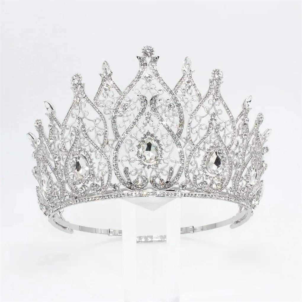 DBFBDTU Miss Universe Bridal Crowns Large Round Tiaras Wedding Party Hair Accessories Silver Yellow