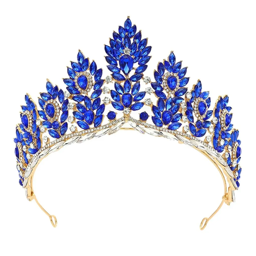 DBFBDTU Party Pageant Accessories Tiaras And Crowns Rhinestone Diadem For Bridal Princess Wedding Crown Hair Jewelry Gold Blue