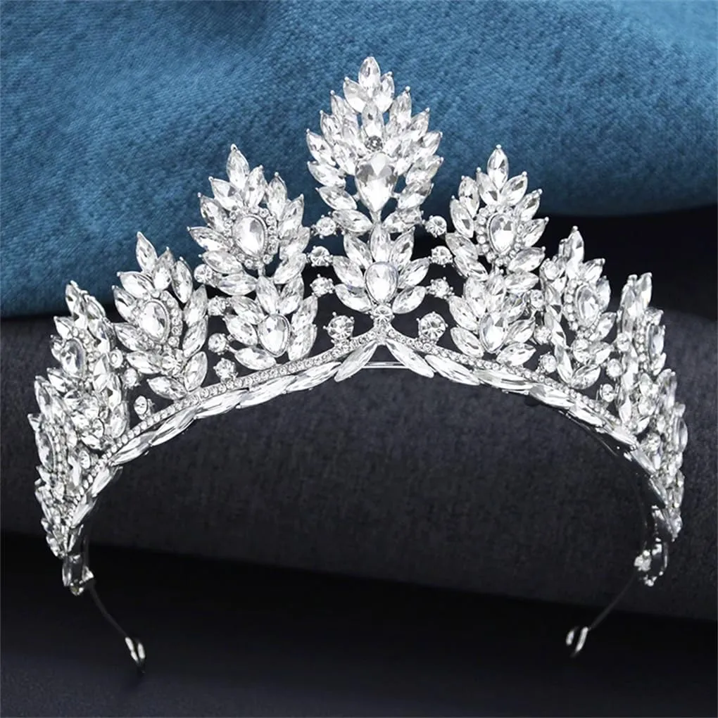 DBFBDTU Party Pageant Accessories Tiaras And Crowns Rhinestone Diadem For Bridal Princess Wedding Crown Hair Jewelry Gold White