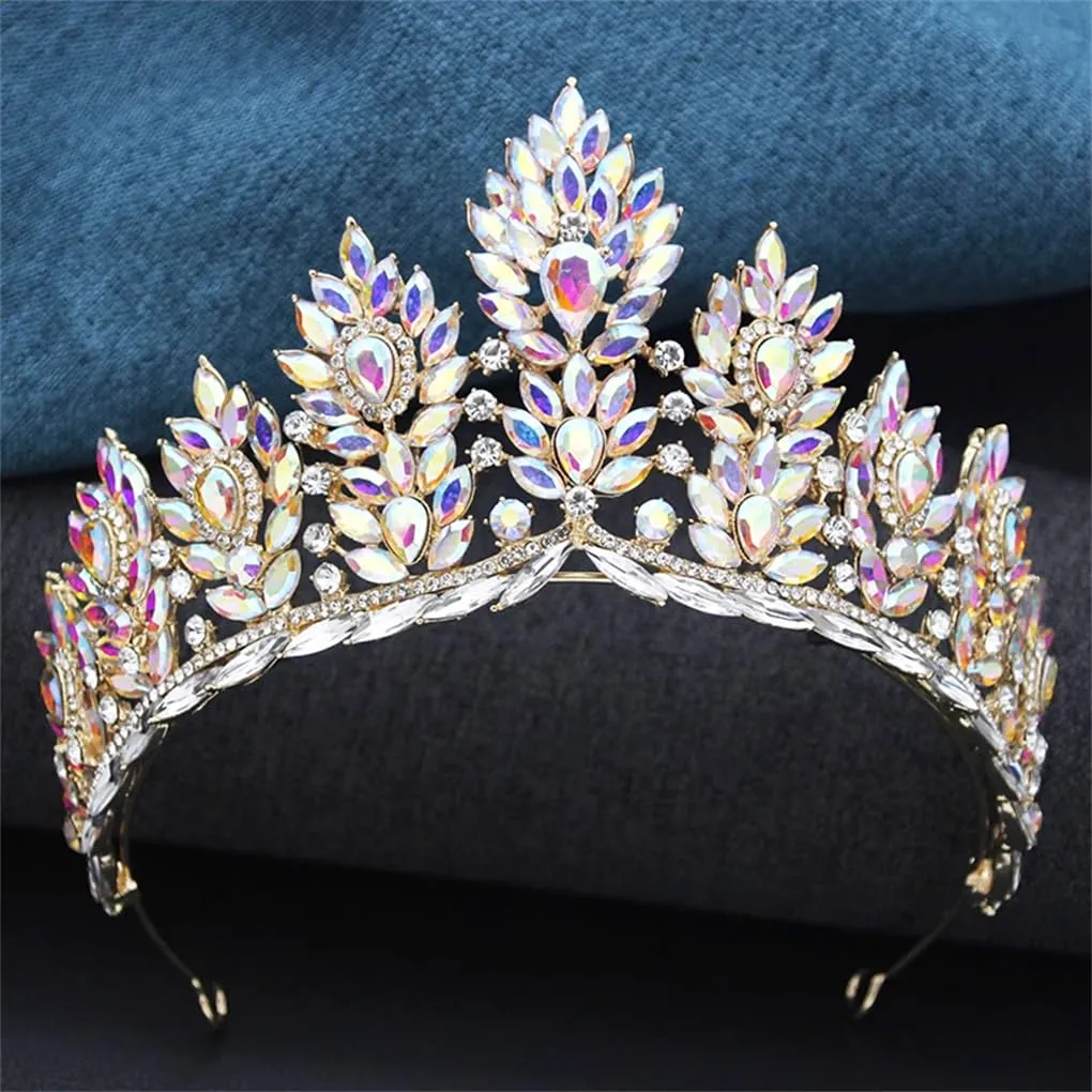 DBFBDTU Party Pageant Accessories Tiaras And Crowns Rhinestone Diadem For Bridal Princess Wedding Crown Hair Jewelry Gold White