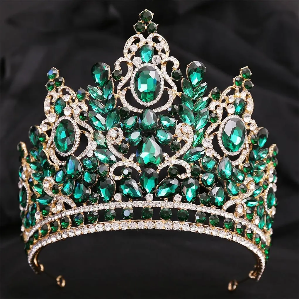 DBFBDTU Rhinestones Crown Wedding Tiara Bridal Hair Accessories Crown Party Wedding Headwear Gold EN8