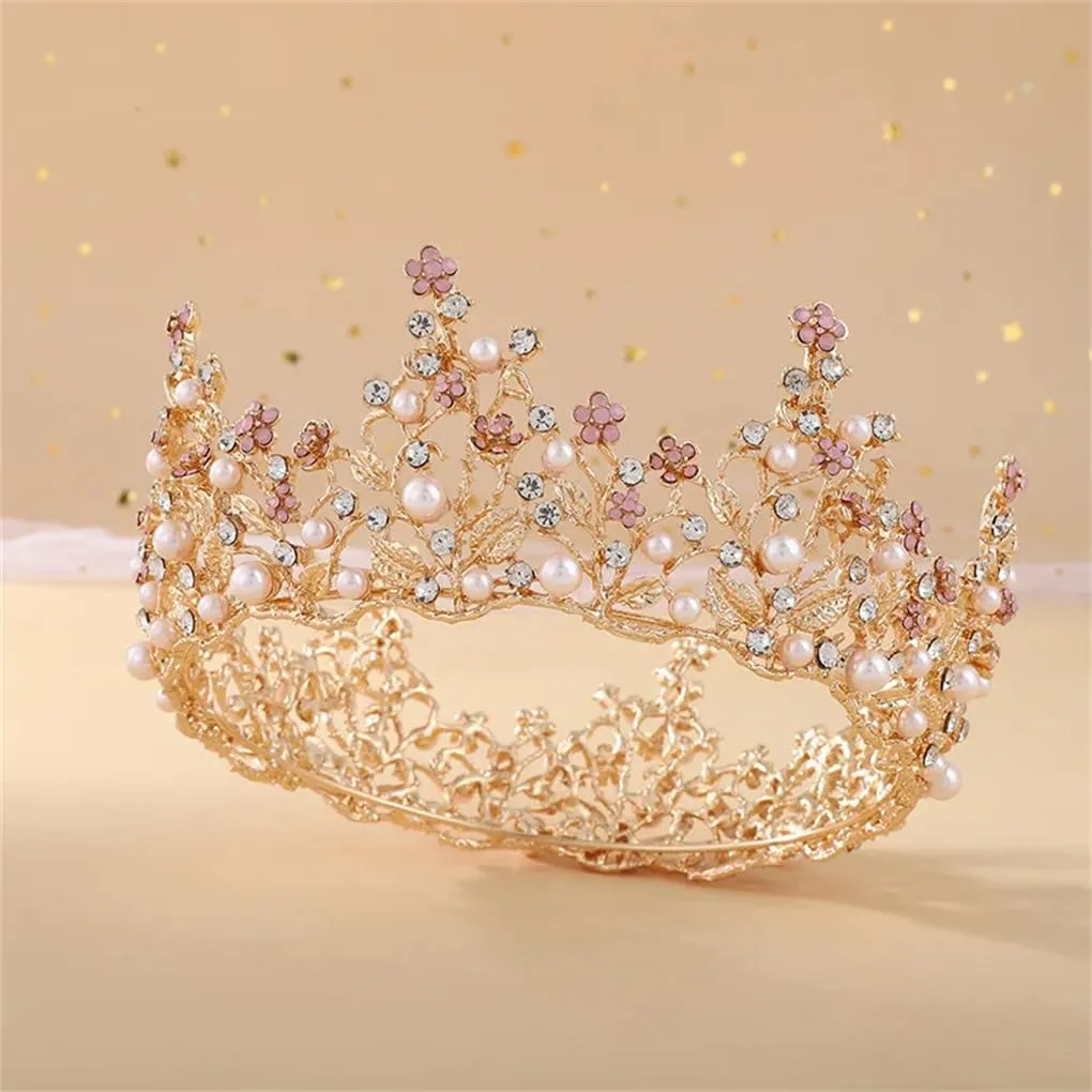 DBFBDTU Rhinestones Round Crown Tiara Hair Jewelry Wedding Hair Accessories Bridal Party Crowns H210 Gold pnnrk
