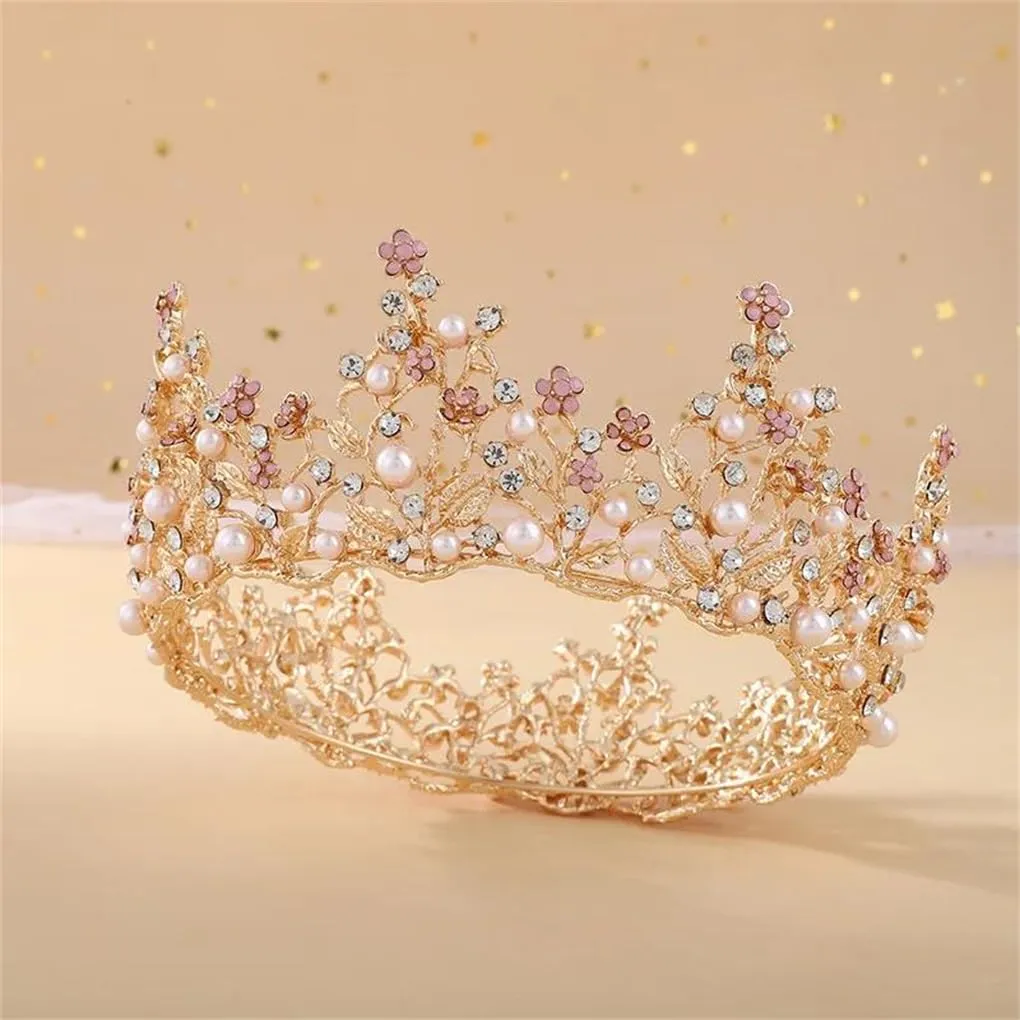 DBFBDTU Rhinestones Round Crown Tiara Hair Jewelry Wedding Hair Accessories Bridal Party Crowns H210 Gold pnnrk