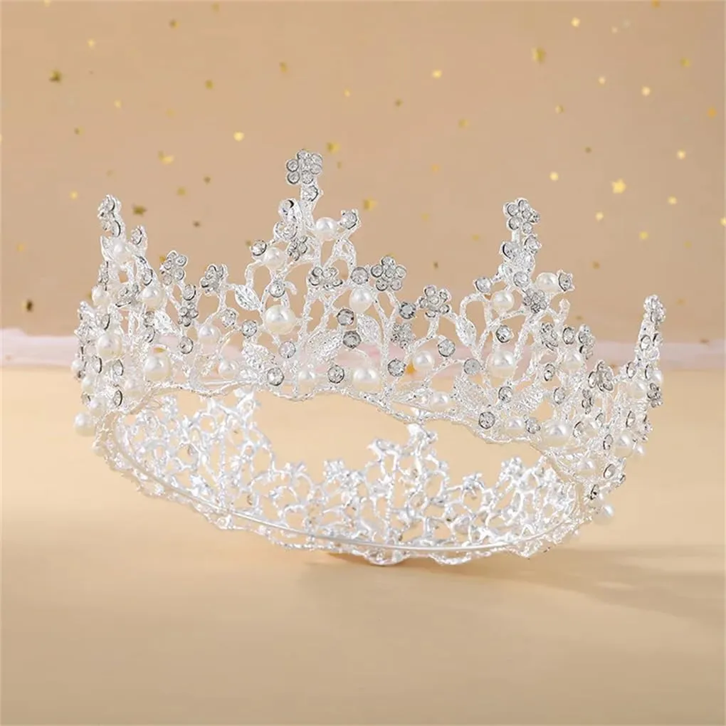 DBFBDTU Rhinestones Round Crown Tiara Hair Jewelry Wedding Hair Accessories Bridal Party Crowns H210 Gold pnnrk