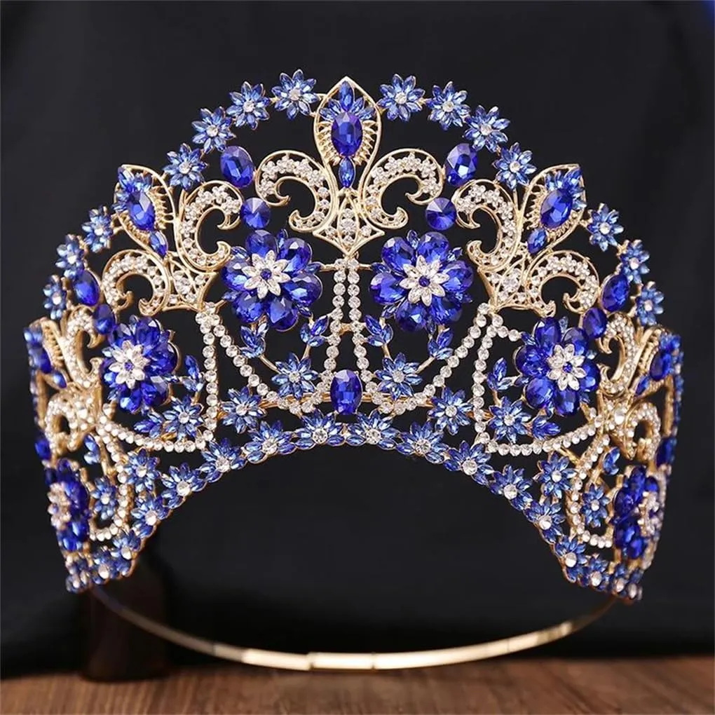 DBFBDTU Round Bridal Crown Pageant Miss Tiaras Flower Headdress Bride Wedding Dress Diadem Accessories Gold EN8