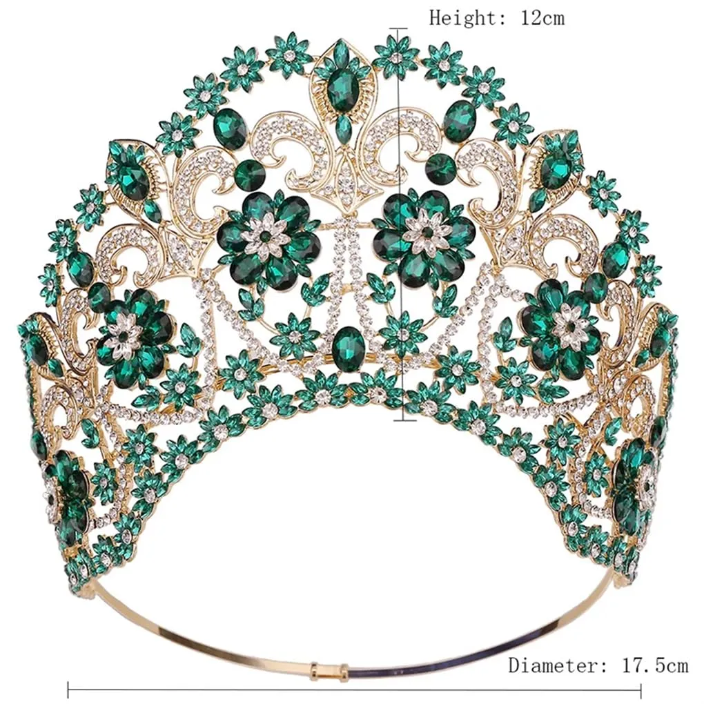 DBFBDTU Round Bridal Crown Pageant Miss Tiaras Flower Headdress Bride Wedding Dress Diadem Accessories Gold EN8