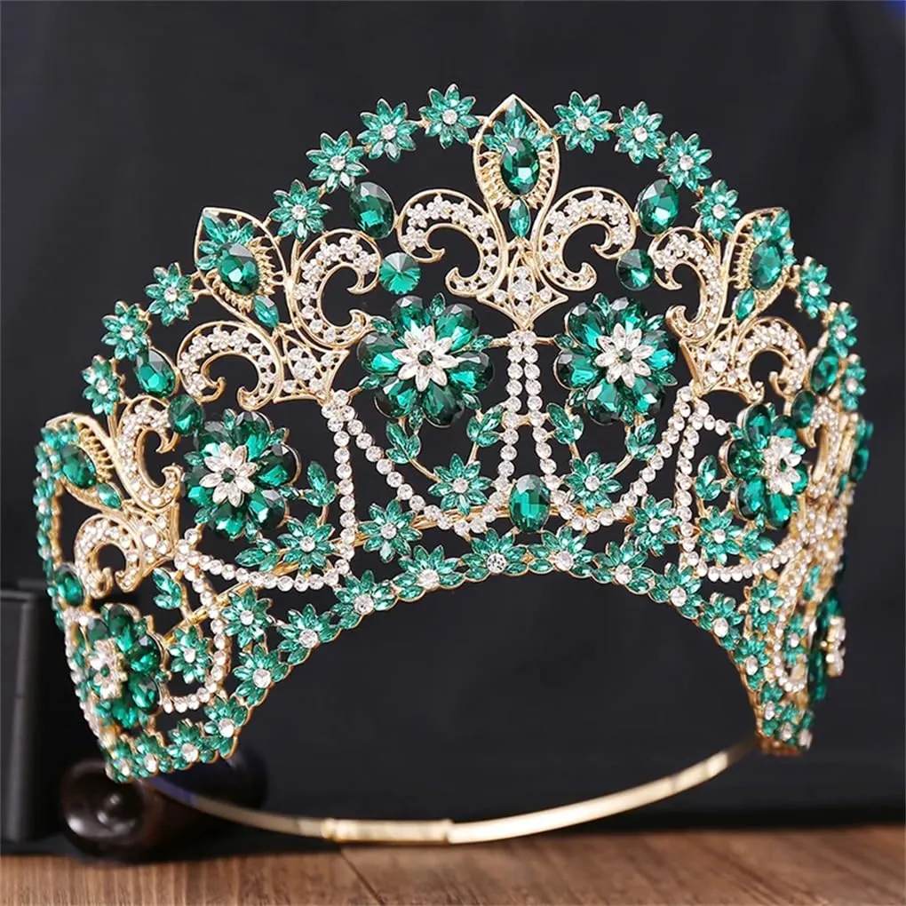 DBFBDTU Round Bridal Crown Pageant Miss Tiaras Flower Headdress Bride Wedding Dress Diadem Accessories Gold EN8