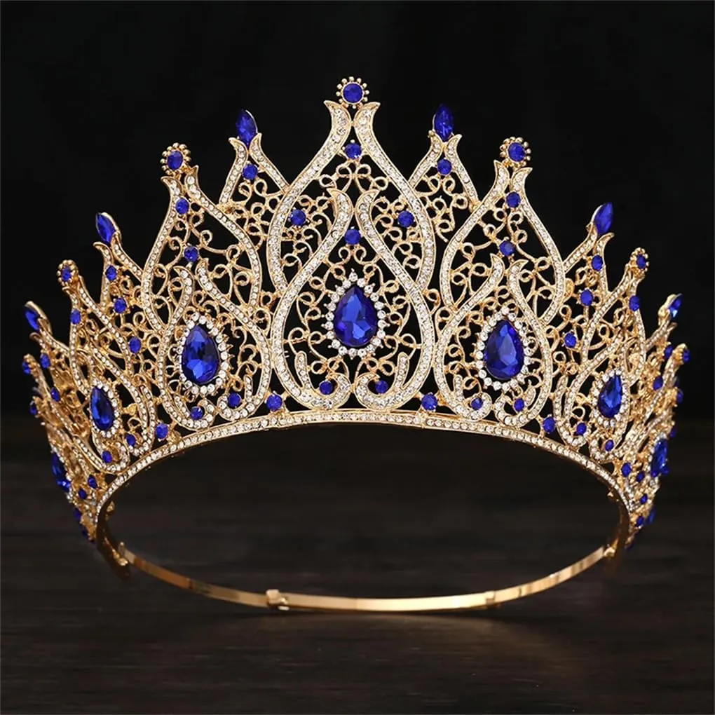 DBFBDTU Vintage Bridal Crown Big Tiaras For Party Birthday Wedding Dress Hair Jewelry Headwear Gold AB