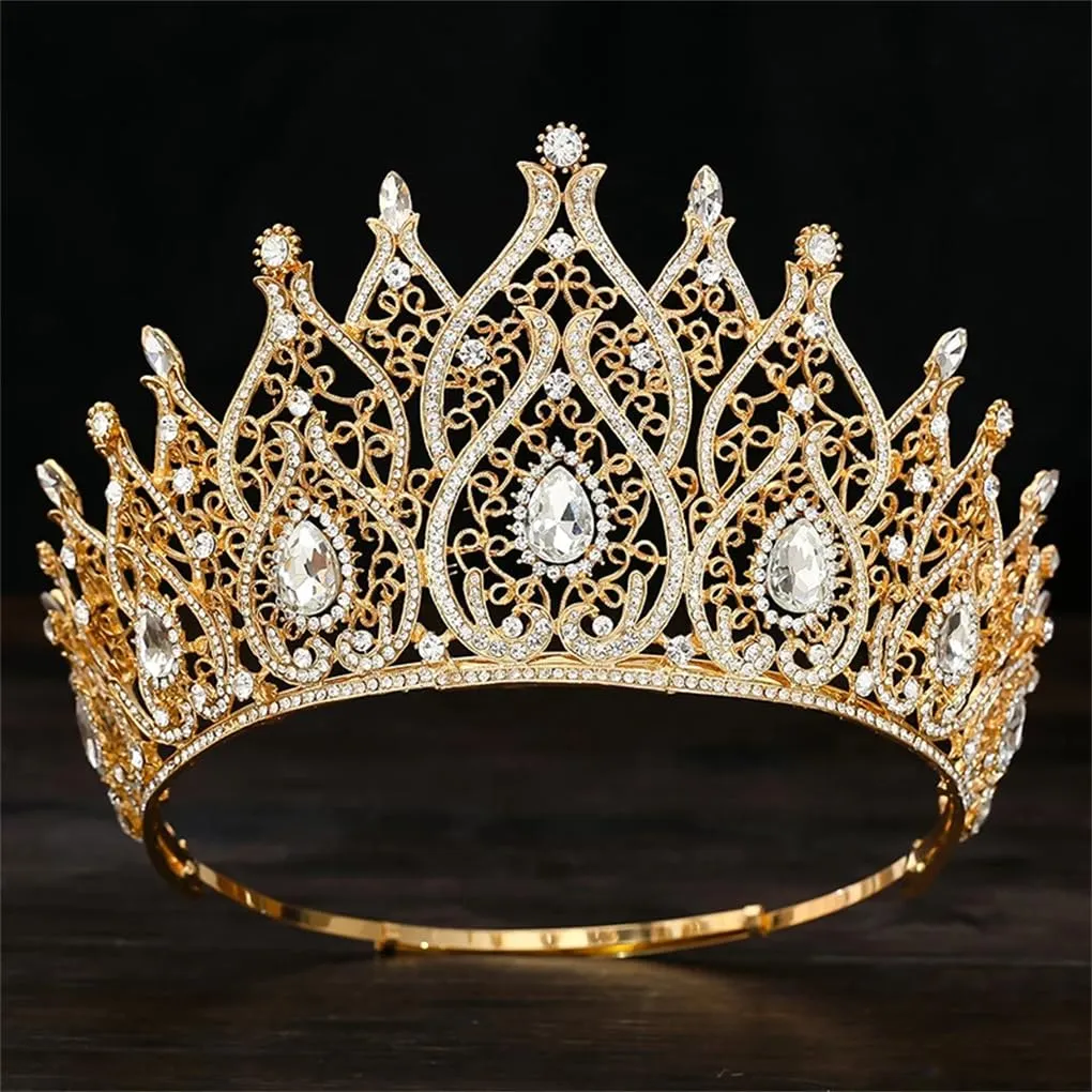 DBFBDTU Vintage Bridal Crown Big Tiaras For Party Birthday Wedding Dress Hair Jewelry Headwear Gold AB