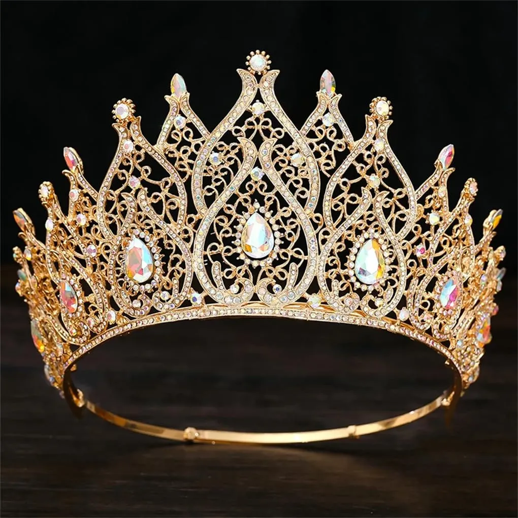 DBFBDTU Vintage Bridal Crown Big Tiaras For Party Birthday Wedding Dress Hair Jewelry Headwear Gold AB