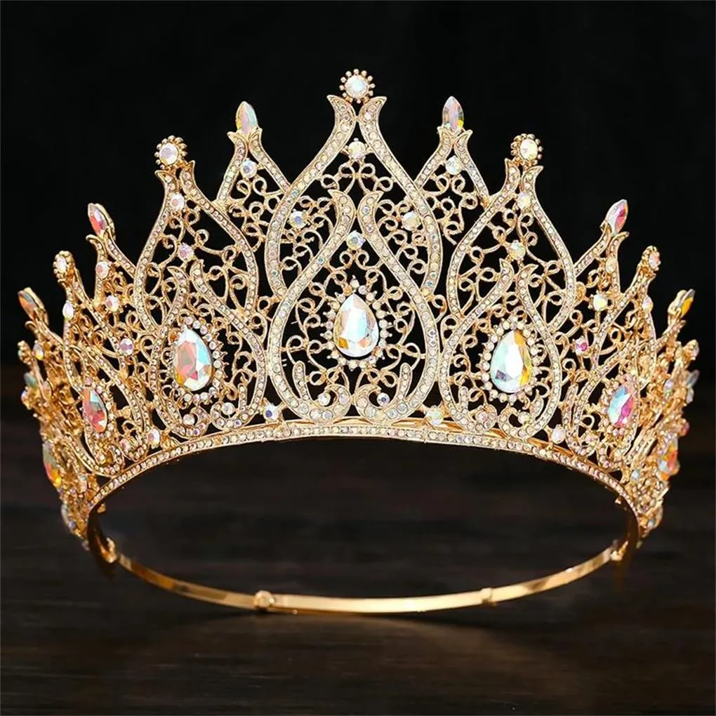 DBFBDTU Vintage Bridal Crown Big Tiaras For Party Birthday Wedding Dress Hair Jewelry Headwear Gold AB