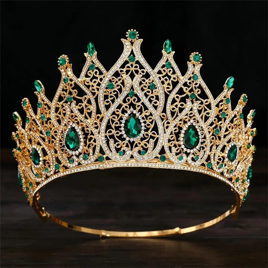 DBFBDTU Vintage Bridal Crown Big Tiaras For Party Birthday Wedding Dress Hair Jewelry Headwear Gold AB