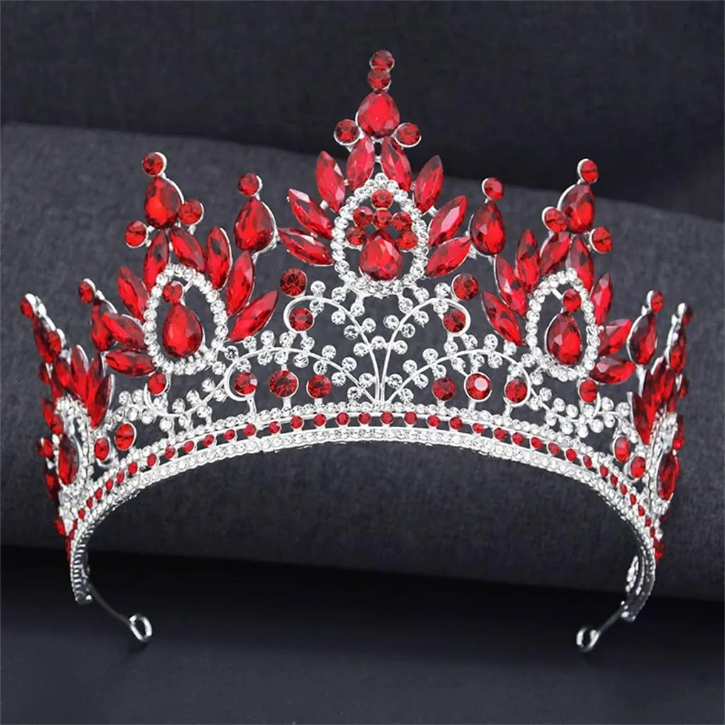 DBFBDTU Wedding Crown For Women Banquet Tiara Headpiece Bridal Party Hair Jewelry Accessories Gold Red
