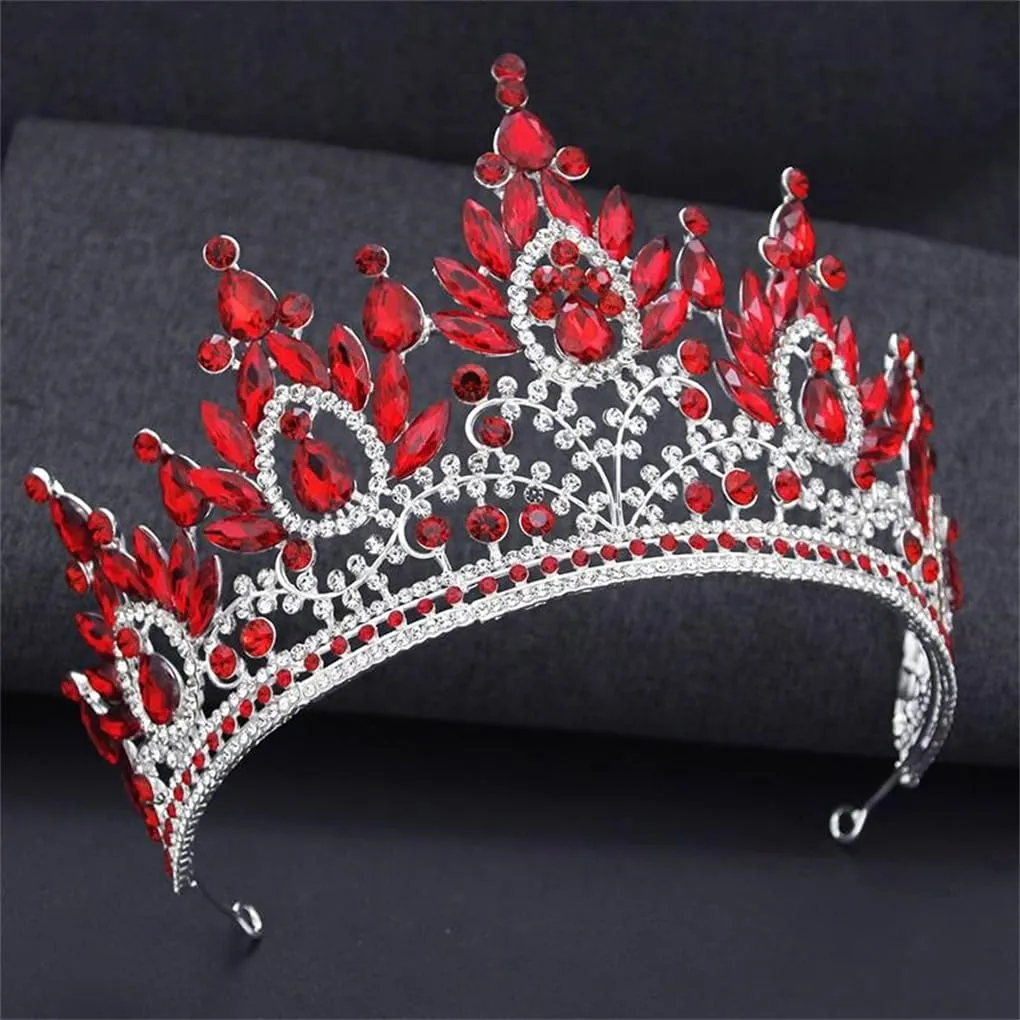 DBFBDTU Wedding Crown For Women Banquet Tiara Headpiece Bridal Party Hair Jewelry Accessories Gold Red