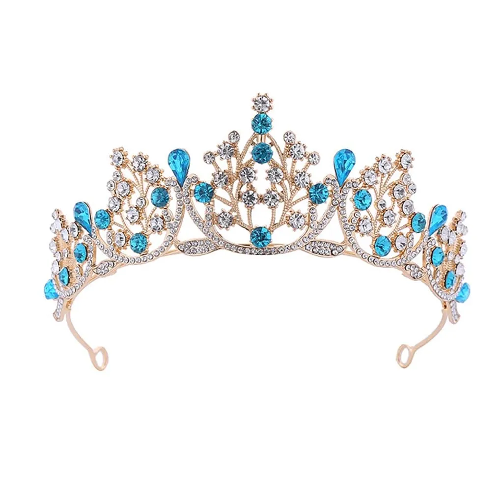 DBFBDTU Wedding Diadem Birthday Tiara Headbands For Women Crown Bride Hair Prom Accessories sky blue