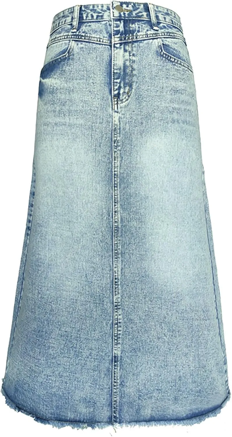 Denim Skirts Women Skirt Comfortable and Soft Jean Skirts A Line High Waisted Slimming Mid Length Midi Skirts for