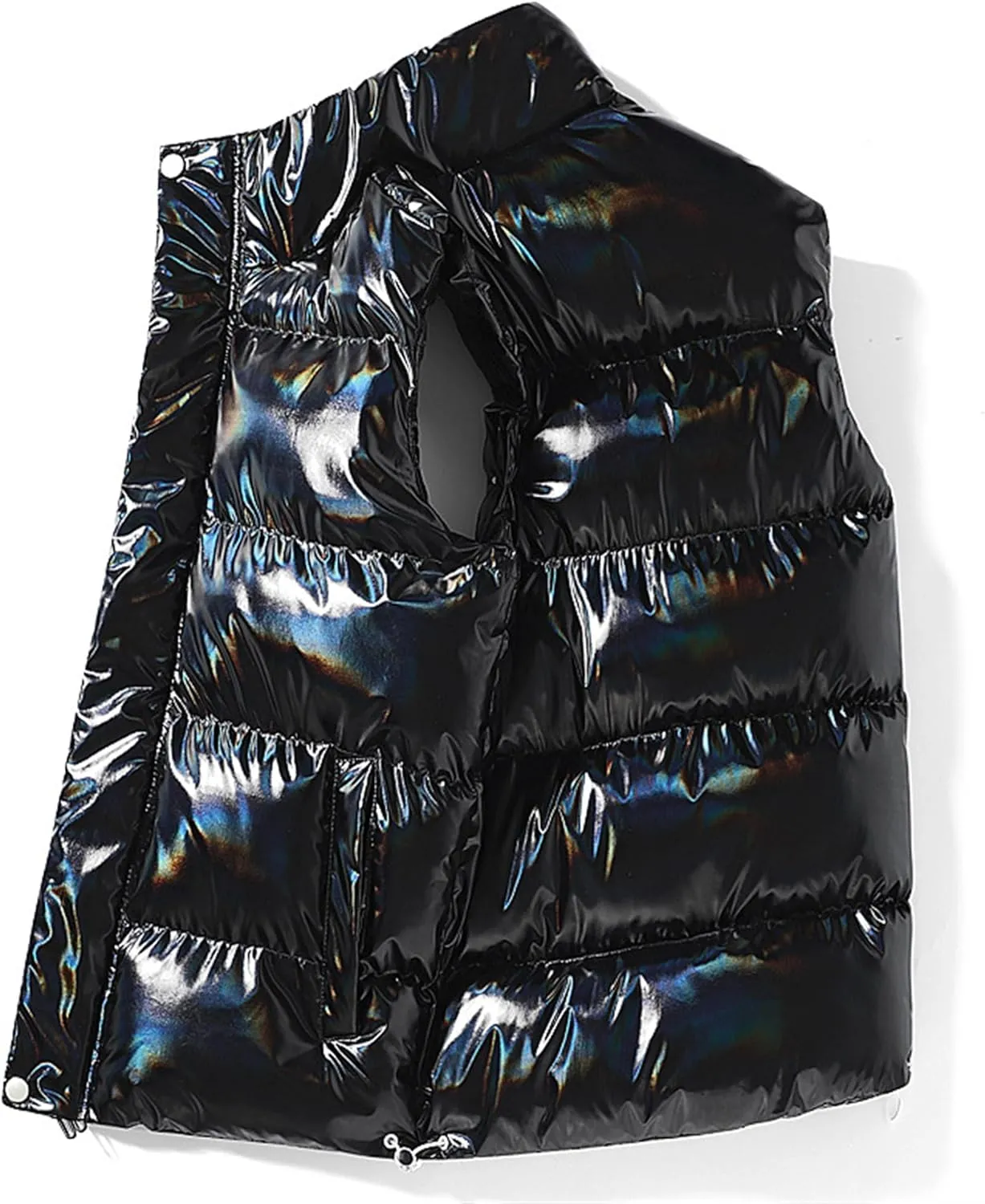 DGHM-JLMY Men Glossy Slim Casual Warm Down Cotton Vest Sleeveless Casual Shiny Zip Puffer Jacket Cotton Padded Down Waistcoat