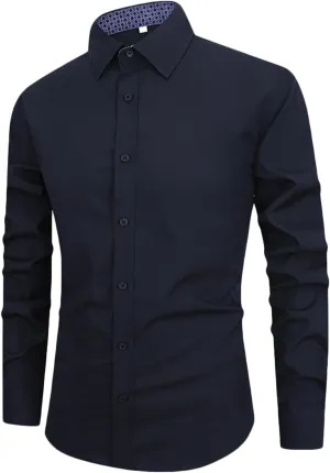 Dgoopd Business Dress Shirts for Men Wrinkle Resistant Button Down Shirt Long Sleeve Regular Fit Dress Shirts