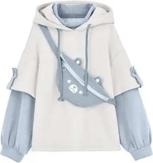 Dino Hoodies for Women Teen Girls Cute Kawaii Dinosaur Pullover Tops Long Sleeve Hooded Sweatshirt