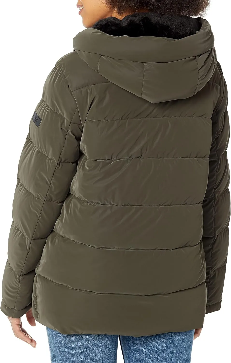 DKNY Women's Faux Fur Trim Hood Down Puffer Coat