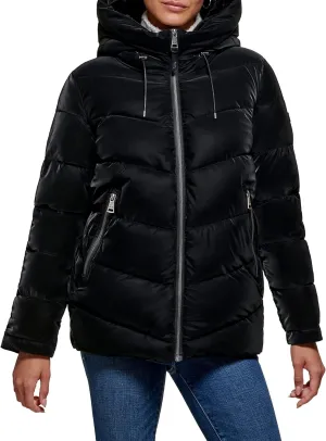 DKNY Women's Faux Fur Trim Hood Down Puffer Coat