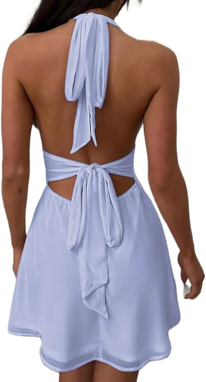Dresses for Women Sexy Deep V Neck Dress Summer Bodycon Bow Tie Backless Sundress Cocktail Dresses 2025