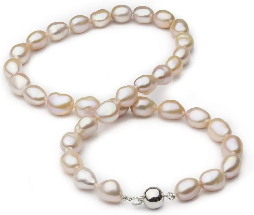Drop Pink 10-11mm Baroque Quality Freshwater 925 Sterling Silver Cultured Pearl Necklace For Women