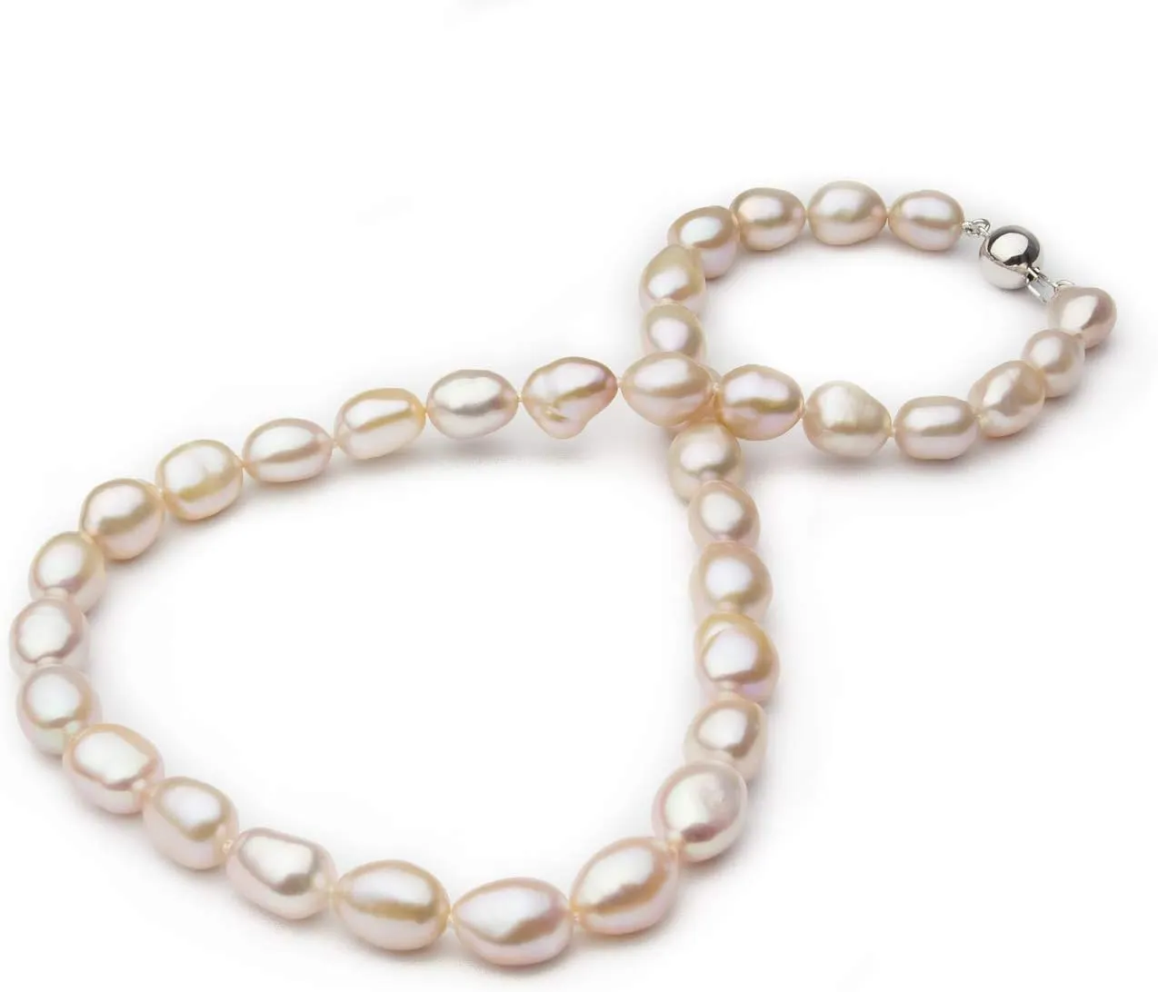 Drop Pink 10-11mm Baroque Quality Freshwater 925 Sterling Silver Cultured Pearl Necklace For Women