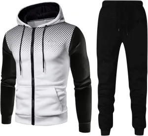 DuDubaby Men's Winter Sports Casual Fitness Suit with Dots Hoodie Sweatshirt and Pants