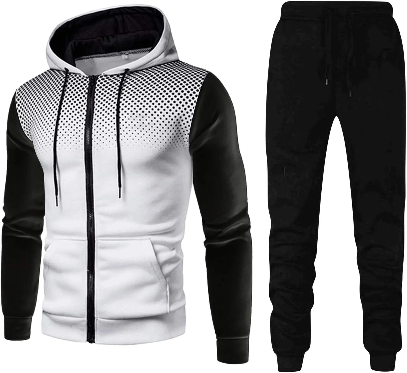 DuDubaby Men's Winter Sports Casual Fitness Suit with Dots Hoodie Sweatshirt and Pants