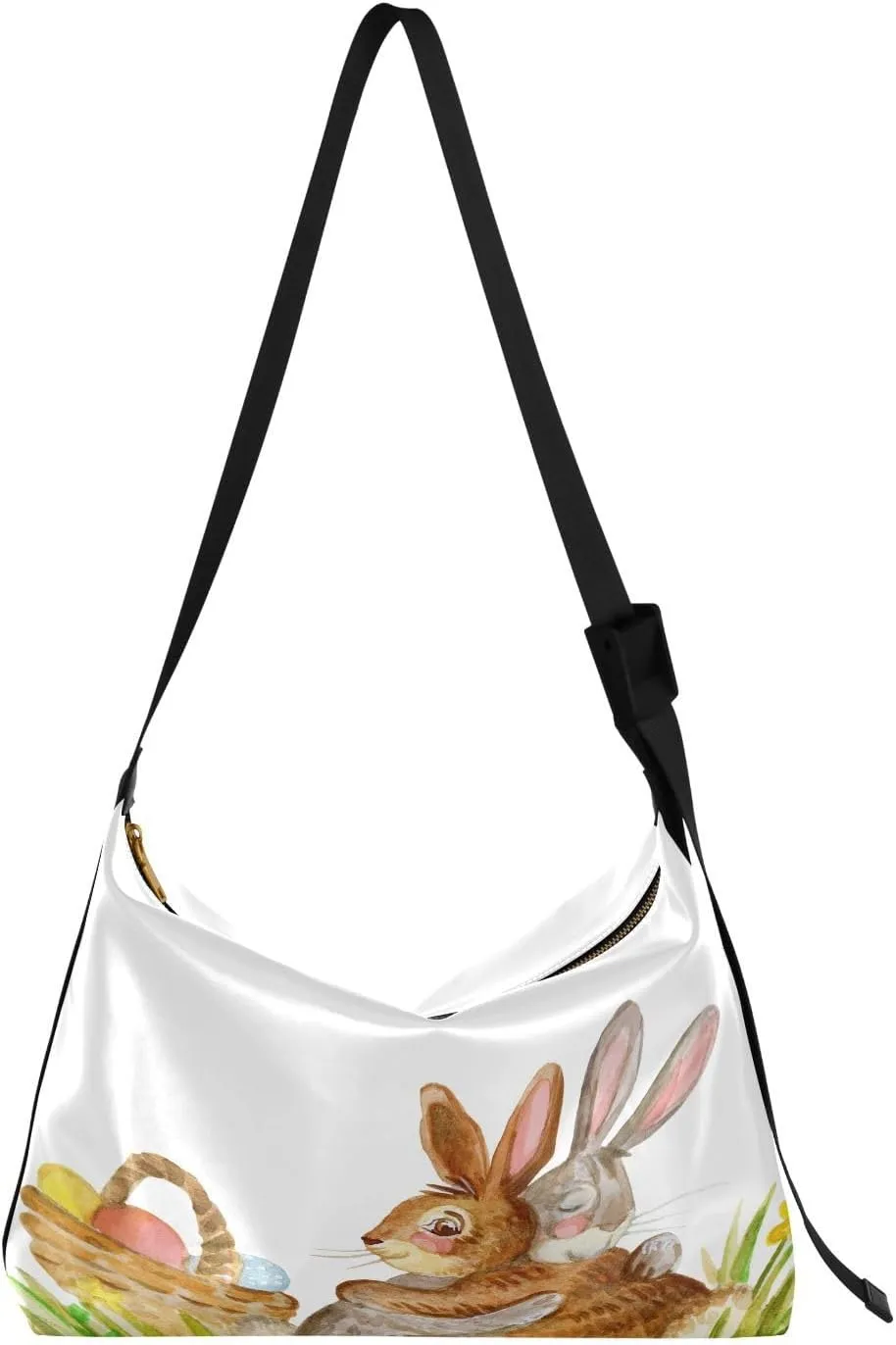 Easter Rabbits Hobo Crossbody Bags for Women Leather Large Shoulder Bag Cross Body Grass Flowers Trendy Womens Tote Bags Handbag for Travel Shopping